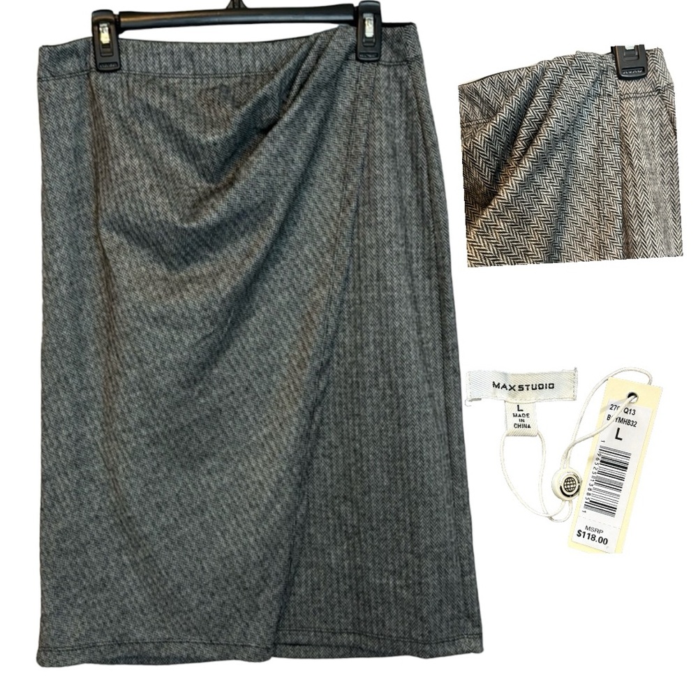 NWT Max Studio‎ Black/Grey Herringbone Skirt in Size L